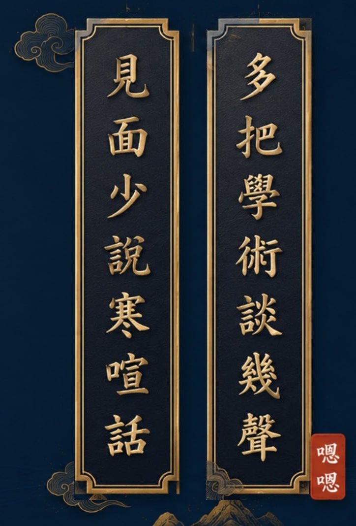 對聯：見面少說寒暄話，多把學術談幾聲（嗯嗯）